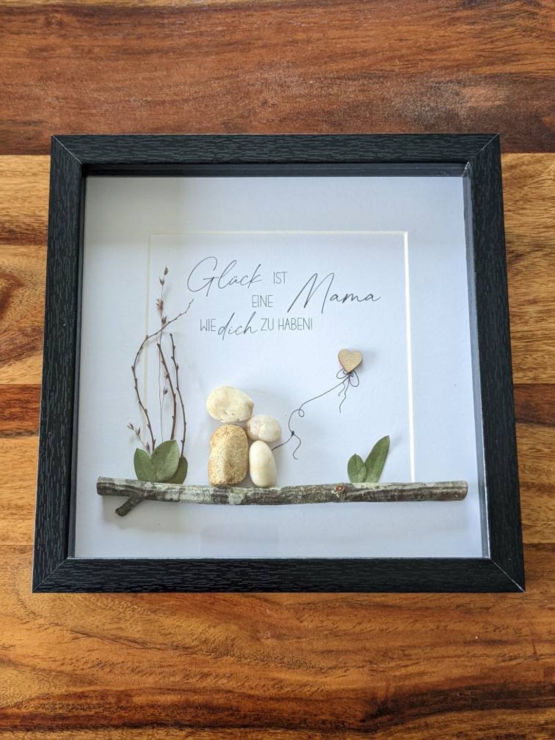 Steinbild, Personalisierbares Bild, Rahmen in Holzoptik & Glasscheibe