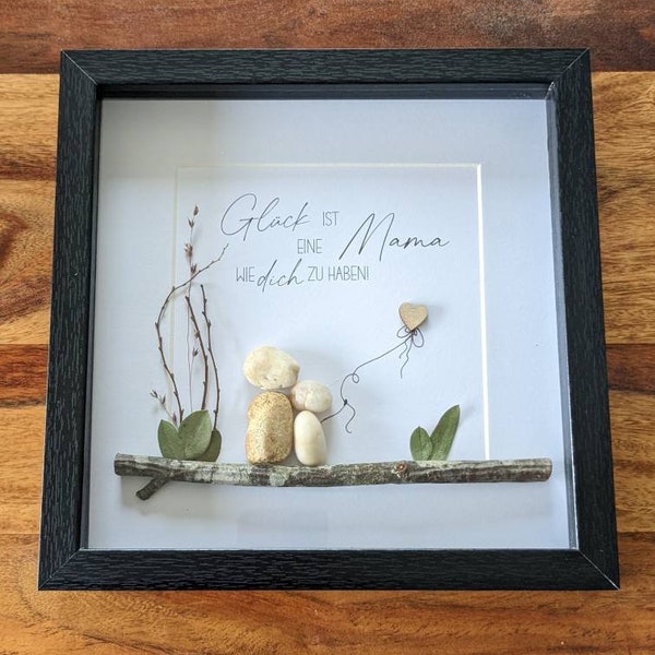 Steinbild, Personalisierbares Bild, Rahmen in Holzoptik & Glasscheibe, Mama, Mutter, Muttertagsgeschenk, Besonderes Geschenk, Muttertag