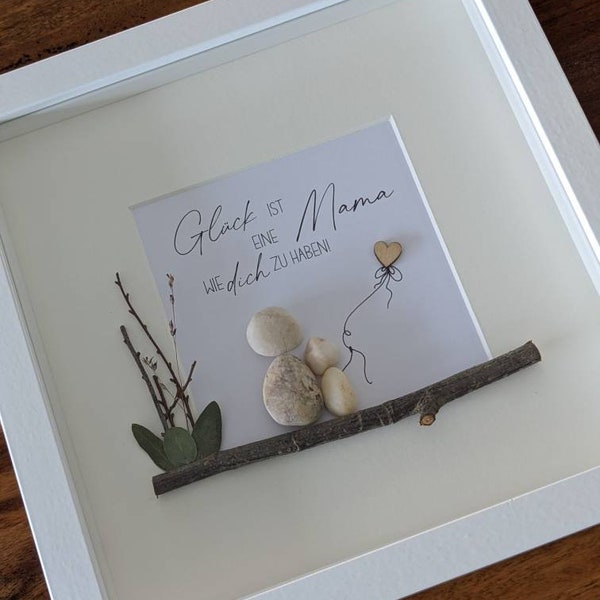 Steinbild, Personalisierbares Bild, Rahmen in Holzoptik & Glasscheibe, Mama, Mutter, Mami, Geschenk zum Geburtstag, Muttertag