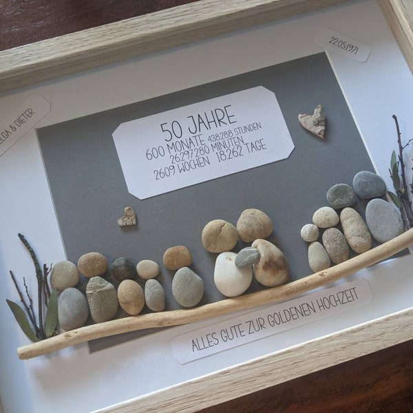Personalizable stone picture, large picture 21 x 29 cm, golden wedding anniversary gift, silver wedding anniversary gift, farewell gift, anniversary