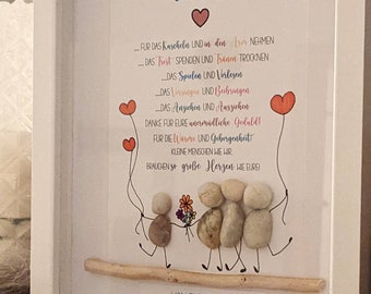 Personalisierbares Steinbild, Rahmen in Holzoptik & Glasscheibe, Erzieher, Kindergärtner, für Lehrer, Abschiedsgeschenk, Kita, Kiga, Schule