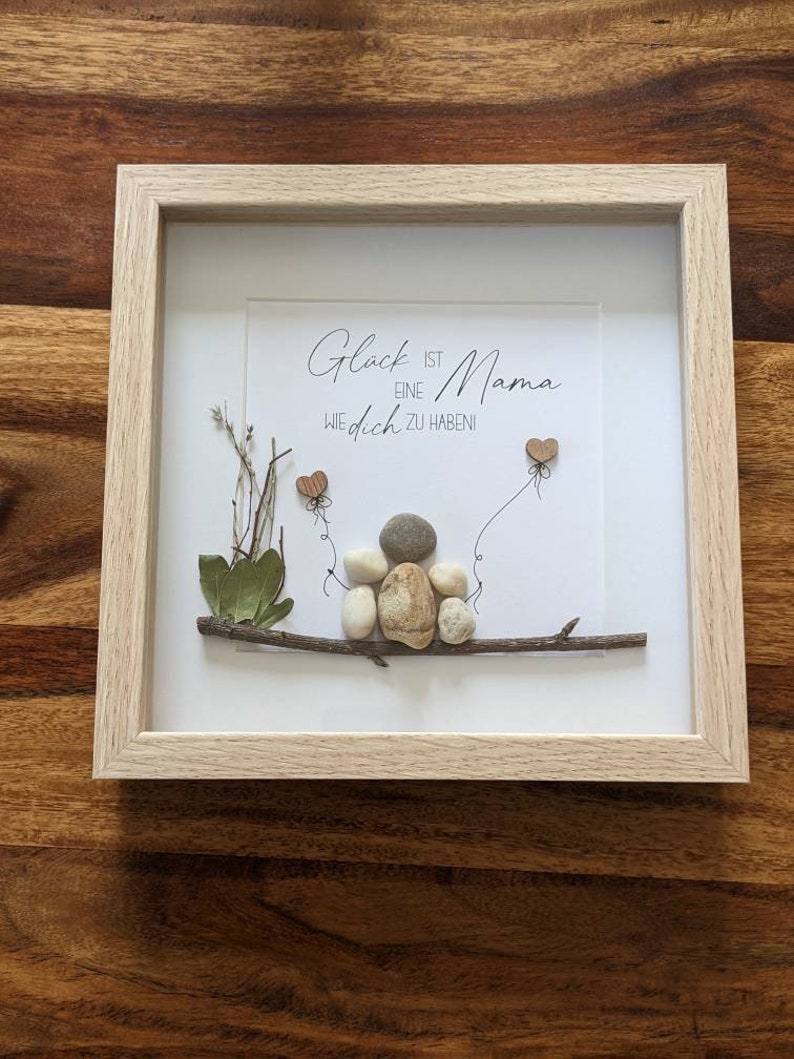 Steinbild, Personalisierbares Bild, Rahmen in Holzoptik & Glasscheibe, Mama, Mutter, Geschenk für Mama, Geburtstagsgeschenk Bild 3