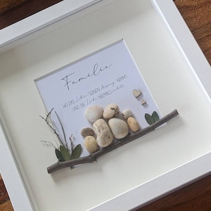 Stone picture, 26 x 26 cm, frame in wood look & glass pane, family, home, housewarming gift, birthday gift, wedding gift,