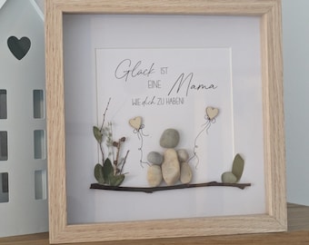 Stone picture, personalized picture, wood-look frame & glass pane, Mom, gift for Mom, birthday present, Mother's Day
