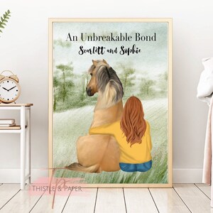 Horse and Girl Friendship Custom Art Gift Print. Horse Love. Personalised Horse Friendship Poster. Riding Girl Stable Girl Horse Rider Gift