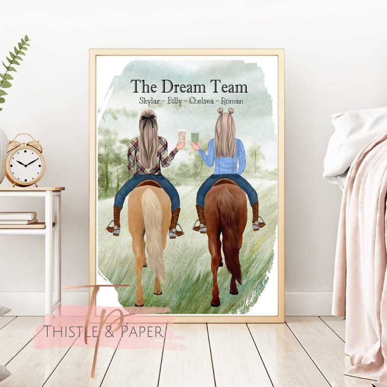 Horses and Girls Custom Art Gift Print. Best Friends. Horse Etsy