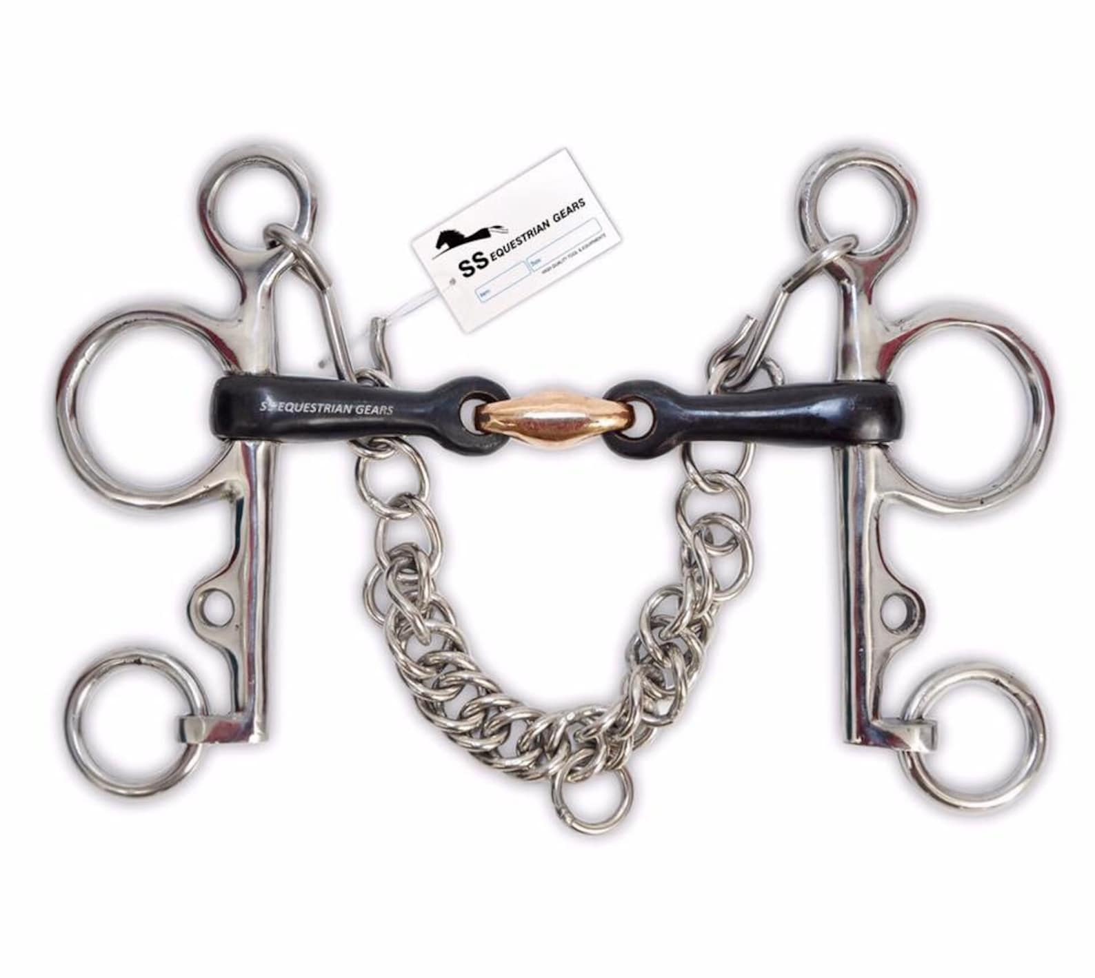 Tack Lozenge and Peanut Links Pelhams 523 Shires Sweet Iron Pelham with Copper L