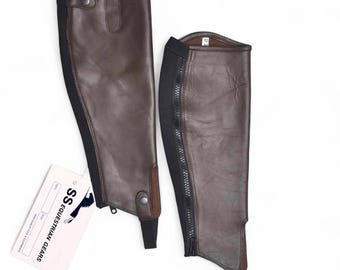 Half Chaps Horse Riding Equestrian Brown Genuine Leather Medium Size