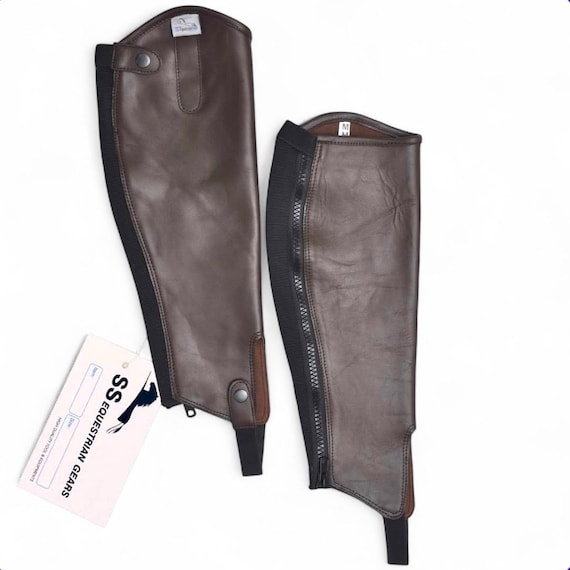 Polainas para montar a caballo de cuero genuino marrón, talla