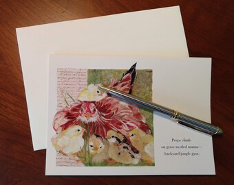 Chicken Haiku Notecards - Peeps Climb (landscape)