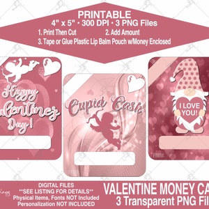 Valentine Money Card, Valentine Money Card holder, Valentine Gnome PNG, Printable Money Card, Money Card Bundle, Printable Valentine Card