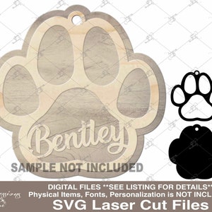 Laser Paw Christmas Ornament SVG, gelaagde hondenpoot ornament, kerst hondenpoot svg, kattenpoot, laser huisdier pootafdruk, lasergesneden bestand, gelaagde svg