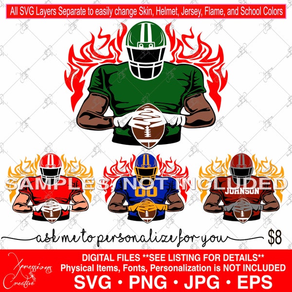 Football svg, Football Player svg, Personalized Player, Black Football Player svg, Custom Football Player, Football Template svg, Brown skin