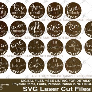 baby milestone markers, laser cut files, laser engrave files, laser cut baby rounds, baby round photography props, baby photo props, baby firsts, baby first milestone markers, xtool cut / engrave files, glow forge cut / engrave files, baby first holidays, baby rounds, baby svg bundle, baby laser bundle, baby bundle for laser cutting, hello world, newborn svg bundle, mothers day, baby shower gift ideas, baby shower gifts