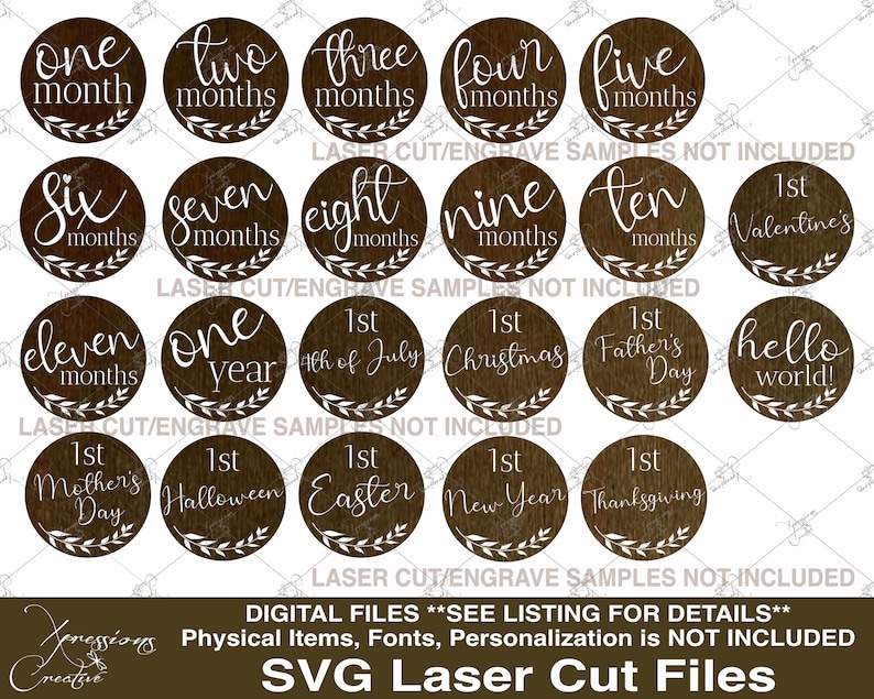 baby milestone markers, laser cut files, laser engrave files, laser cut baby rounds, baby round photography props, baby photo props, baby firsts, baby first milestone markers, xtool cut / engrave files, glow forge cut / engrave files, baby first holidays, baby rounds, baby svg bundle, baby laser bundle, baby bundle for laser cutting, hello world, newborn svg bundle, mothers day, baby shower gift ideas, baby shower gifts