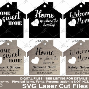 Brelok laserowy Realtor SVG, prezent na zamknięcie transakcji dla agenta nieruchomości, pakiet SVG nieruchomości, niestandardowy brelok, brelok do nowego domu, pakiet SVG agenta nieruchomości, grawerowanie