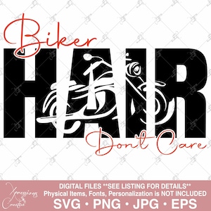 バイカー ヘア ドント ケア svg、バイカー ヘア svg、オートバイ ヘア svg、女性ライダー svg、バイカー チック svg、ハーレー ヘア svg、レディース バイカー T シャツ svg