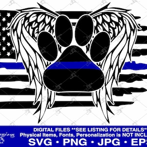 Memorial do K9 da polícia, Oficial K9 da polícia caído svg, Asas da polícia, Linha azul fina svg, Asas de anjo do K9 da polícia, Cão policial, Bandeira da polícia svg, pata