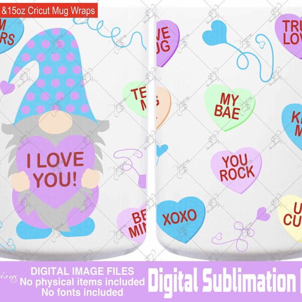 Valentine Sublimation PNG, hearts Mug Wrap, Gnome Sublimation png, Conversation Hearts Sublimation, Mug Press png, Sublimation Mug Wrap