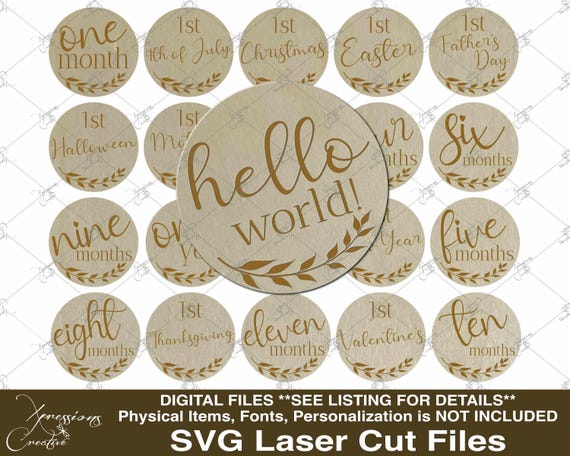 Baby Milestone rounds, newborn SVG bundle, Baby Bundle, Baby Monthly Milestone Markers, Baby Firsts svg, Laser svg, Glow Forge svg xTool svg