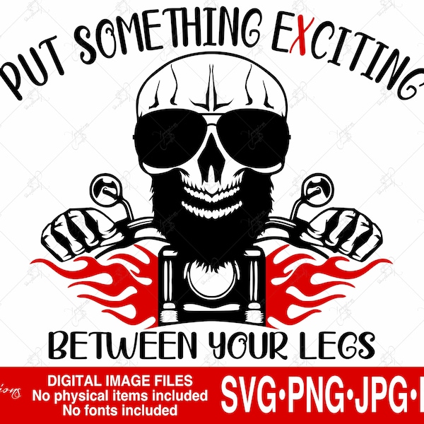 Biker svg, Motorcycle svg, Funny Biker svg, Put Something Exciting Between Your Legs svg, Skull svg, Biker Skull svg, Biker Flames png