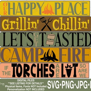 Patio richtingborden svg, zomerpijlen tuinborden, Our Happy Place, Grillin Chillin, Lets Get Toast, Camp, als de fakkels aanstaan, wij ook