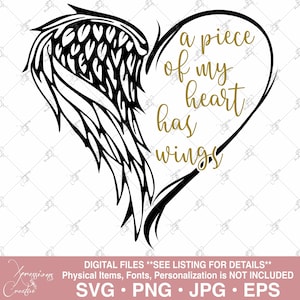 Wings svg, Memorial svg, Un pedazo de mi corazón tiene alas, Heaven svg, Lost Loved One svg, Memorial Gift, Gifts for Mourning, Gifts for her