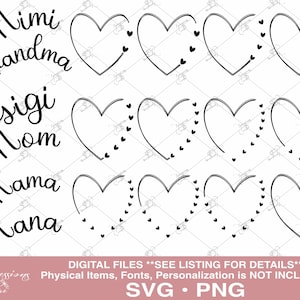 Benutzerdefiniertes Herz-Enkelkind-Namenssvg, personalisiertes Mama-Svg-Bundl, Muttertagst-shirt, Mimi, Gigi, Nana, Mama svg, Mama png, Geschenke für Mutter, Oma