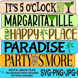 Richtingborden svg, Summer Arrow Yard Signs, Party S'more, Paradise, Margaritaville, Our Happy Place, Its 5 o'clock something, tiki-bar