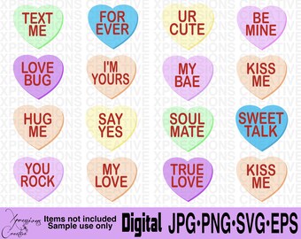 Valentine SVG, Conversation Hearts SVG, Valentines Day SVG, Candy Hearts Svg, Valentines clipart, Valentines, xoxo svg, Valentine svg Bundle