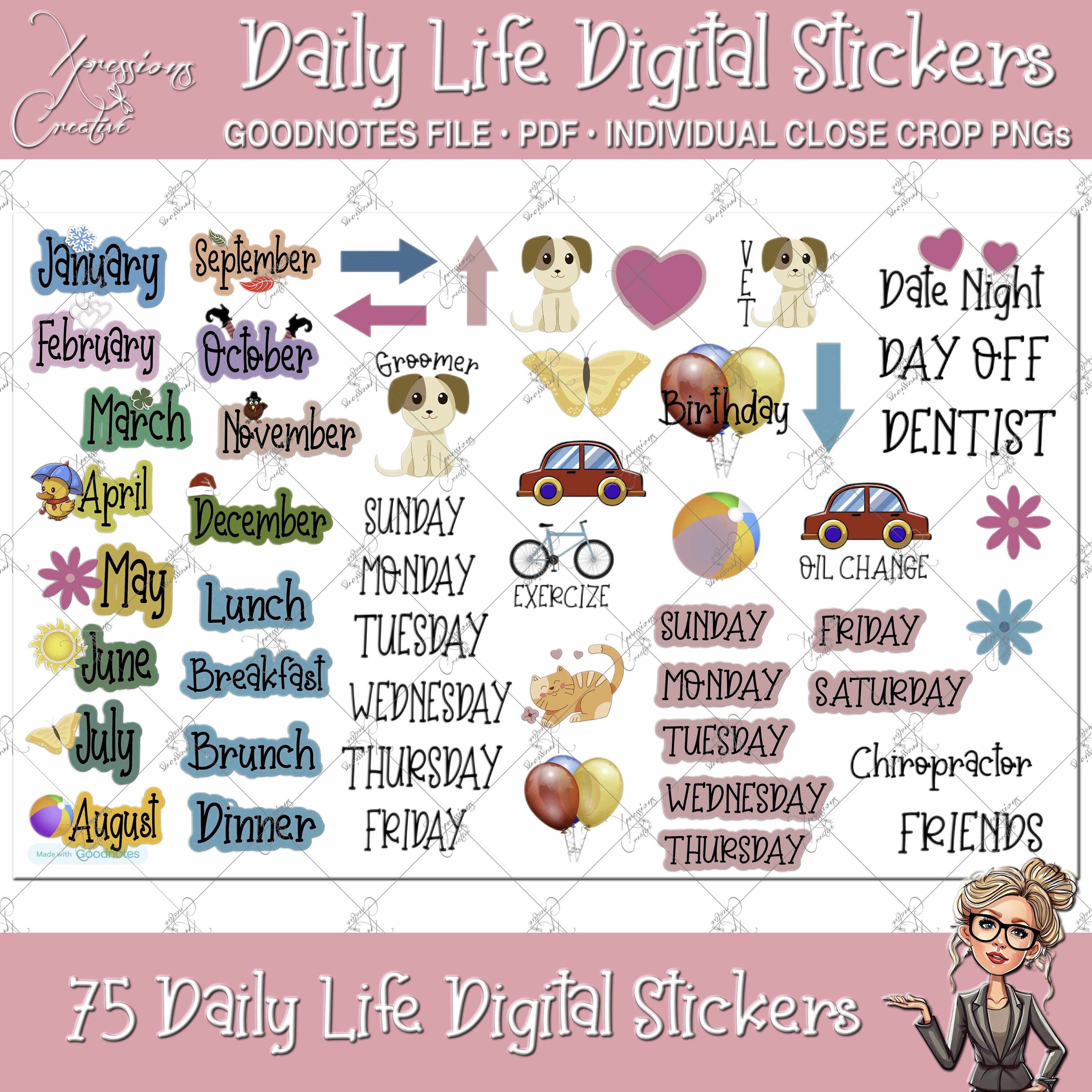 DAILY LIFE Digitale Sticker, GoodNotes, vorgeschnittene digitale Sticker, GoodNotes Sticker, Notability Sticker, Everyday Sticker Set