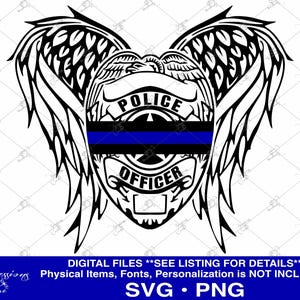 Fallen Officer svg, Black Band Badge, Police Officer Wings svg, Thin Blue Line svg, Police Angel Wings, Police svg, Back The Blue svg, Badge