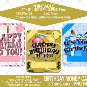 Carta di denaro di compleanno, titolare della carta di denaro di compleanno, PNG di compleanno, carta di denaro stampabile, pacchetto di carte di denaro, biglietto di compleanno stampabile, regalo in contanti