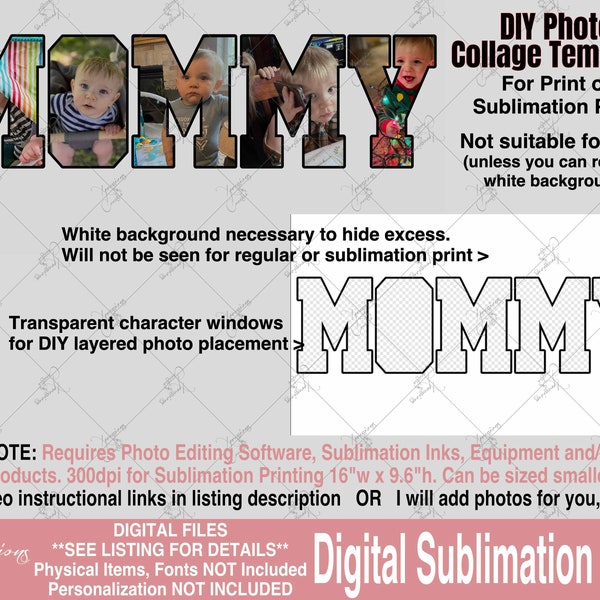 Mommy Photo Template, Mom Photo Collage Template, Mommy Sublimation PNG, Mother's Day Gifts, Kids Photos, Gifts for Mom, Mommy Photo Collage