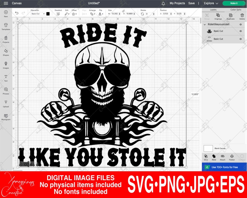 May include: Black and white digital graphic featuring a skull wearing sunglasses and a beard, riding a motorcycle. The text "RIDE IT LIKE YOU STOLE IT" is above and below the skull. The image is labeled "SVG.PNG.JPG.EPS".