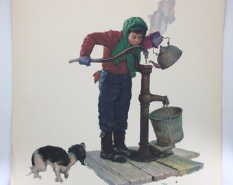 Beautiful Vintage Norman Rockwell Boy And His Dog Print 12x12