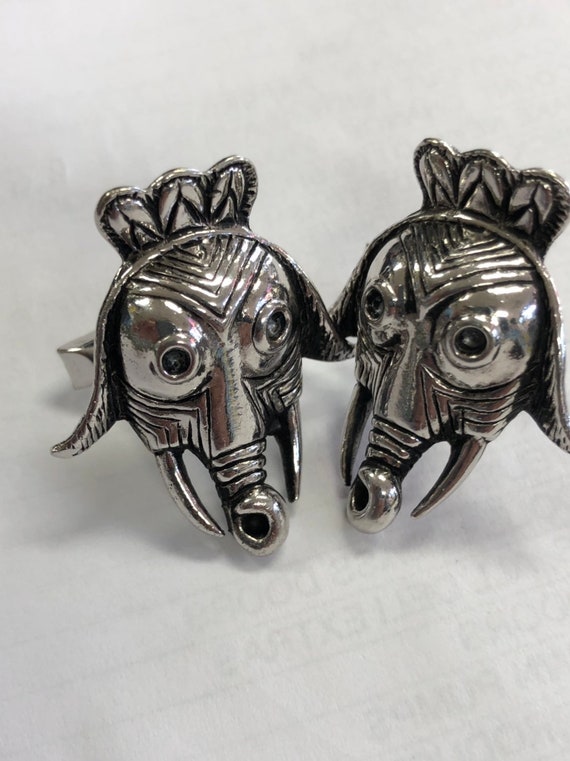 Ancient Mayan cave painting elephant mask cufflink