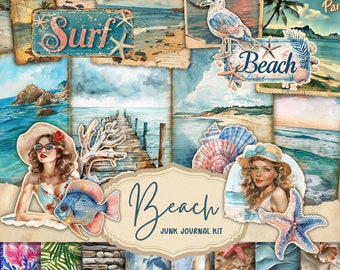 Ocean Junk Journal Kit Blue Junk Journal Supplies Tags Sea Nautical Ephemera Beach Marine Junk Journal Turquoise Craft Supplies Digital