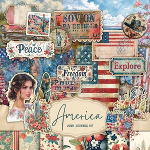 America patriottica, kit diario spazzatura, americana, uomo, veterano, ragazzo, esercito, 4 luglio, vintage, stampabile, download digitale, effimera