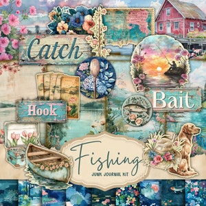 Pagine del diario spazzatura da pesca, Effimeri pescatori, Pescatore vintage, Padre e figlio, Nonno, Pagine collage stampabili, Download digitale