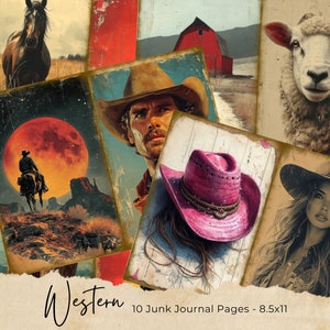 Watercolor Western Junk Journal Printable Pages, Cowboy Junk Journal Kit, Cowgirl Junk Journal Paper, Digital Collage Sheet