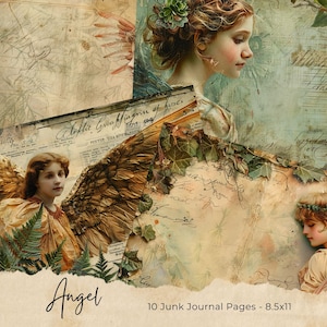 Vintage Angel Junk Journal Pages, Digital Scrapbook Paper Kit, Heavenly Collage Sheet, Angelic Printable, Classic Ephemera, Neutral Download
