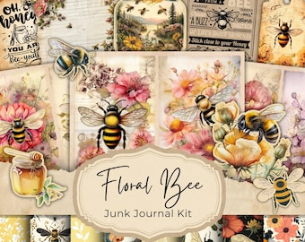 Junk Journal Watercolor Bee Garden, Printable Kit, Vintage, Bee, Journal Ephemera, Collage Sheets, Scrapbook Supplies, Digital Download