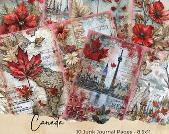 Canadiana Scrapbook Collection - Vintage Canada Digital Journal Pages, Maple Leaf and Nature Printable Journal kit , Rustic Cabin Decor