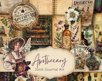 Junk Journal Kit Victorian Apothecary, Vintage Ephemera Herbal, Botanical Printable Journal, Collage, Digital Download Papers, Digit Kit