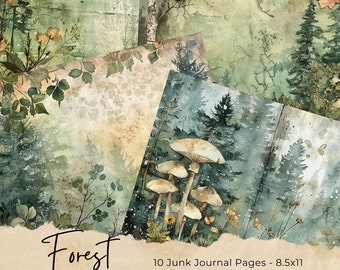Enchanted Forest Junk Journal Seiten, Collage Sheet, Digitales Scrapbook Papier, Dark Woodland Kit, Vintage Ephemera, Fantasy Download