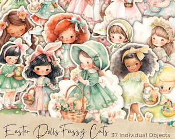 Easter Doll Fussy Cuts, Cottage Girls Junk Journal, Printable Paper Dolls Digital Paper Dolls Vintage, Fussy Cut People, Fussy Cut Ephemera