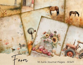 Junk Journal Kit | Digital Collage Sheet | Printable Tags | Farm Animals | Country Farm | Journal Tags | Digital Download | Farm Ephemera