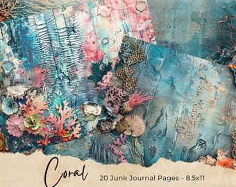 Páginas de diario vintage con motivos náuticos, kit de papel para álbumes de recortes digitales, hoja de collage imprimible, efímeras marinas, playa Shabby Chic, descargas marinas
