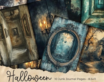 Halloween Junk Journal Pages, Digital Scrapbook Paper Kit, Spooky Gothic Printable, Vintage Ephemera, Pumpkin Collage Sheet, Grimoire BOS